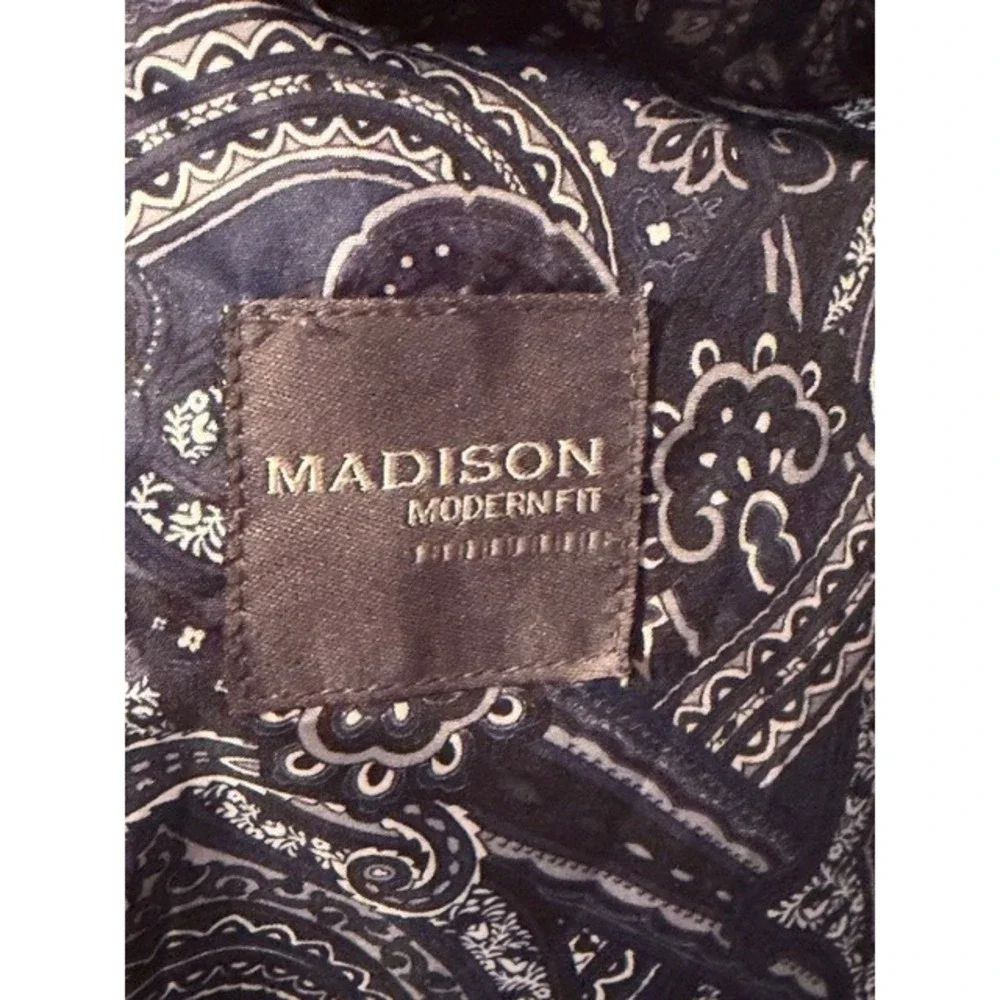 Madison Modern Fit Navy Blue Velvet Blazer Sport Coat Jacket Men Size 42L - Picture 7 of 7
